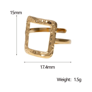 Detailed view of hammered 18k gold plated stainless steel square ring dimensions