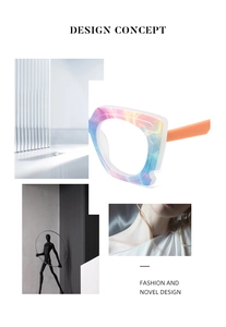Detail of colorful geometric frames with rainbow texture and bright orange temples