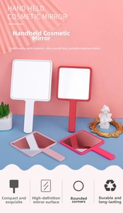 Detail showing the rounded corners and eco-friendly resin frame of square hand mirrors
