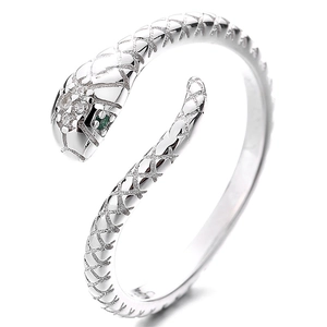 925 sterling silver snake open ring with green zircon eyes and scale texture