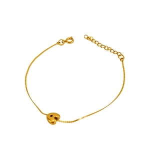 Chubby heart pendant bracelet in gold-tone stainless steel with adjustable chain