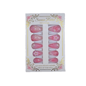 Pink gradient 3D butterfly press on nails in almond shape with 24 piece nail set
