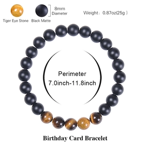 Bracelet perlé en œil de tigre et pierre mate avec spécifications de taille et poids