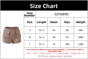 Maattabel voor gestreepte bodycon short met taille- en heupafmetingen in cm