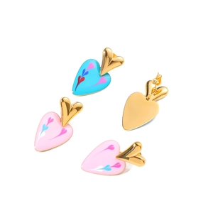 Boucles d'oreilles créoles cœur rétro en acier inoxydable doré et émail coloré pour femme