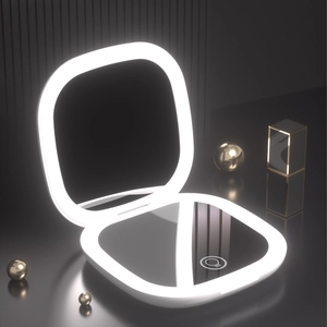 Foldable LED Makeup Mirror Rechargeable Type-C Dimmable Light Modes Compact Portable Travel Vanity Beauty Mirror