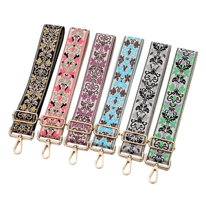 Ethnic style jacquard bag straps with colorful patterns and golden metal hardware