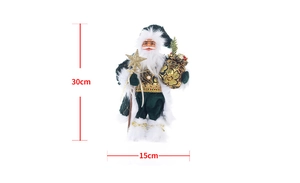30cm dark green Santa Claus figurine with gold patterns and dimensions on white background