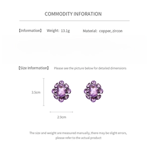 Tableau des tailles pour boucles d'oreilles vintage en zircon mesurant 3,5 cm sur 2,9 cm