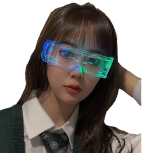 Cyberpunk LED glowing glasses with futuristic circuit patterns and blue-cyan lights