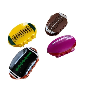 Pinces à cheveux rugby en acrylique aux motifs sportifs jaune, marron, rose et orange-noir