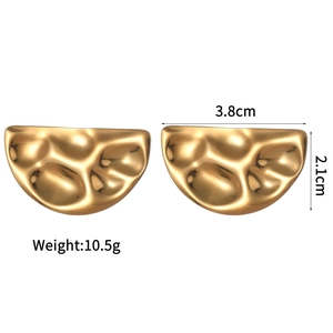 Detail showing dimensions 3.8cm by 2.1cm and 10.5g weight of gold geometric earrings