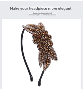 Detail of vintage hand-beaded flower headband with bronze beads and sequins