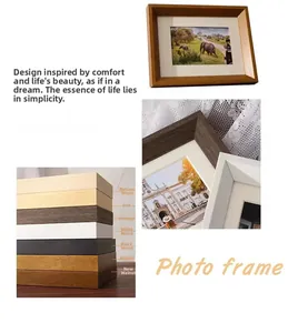 Detail of various wood frame profiles in oak, walnut, and black finishes for desktop decor