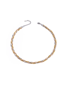 Flat tricolor braided snake chain necklace in gold silver and rose gold finishes