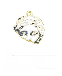 Macro shot of classical statue pendant featuring white enamel finish and gold zinc alloy