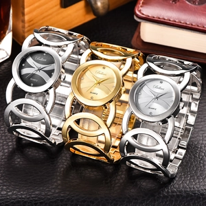 Elegant gold and silver stainless steel bangle watches with oversized link bracelet chains