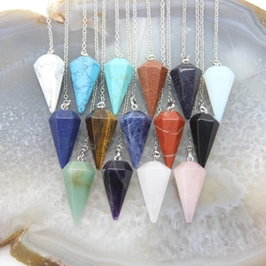 Collana Pendente Cono Pietra Naturale Cristallo Reiki Guarigione Pendolo Gioielli Ametista Con Catena In Metallo Argentato