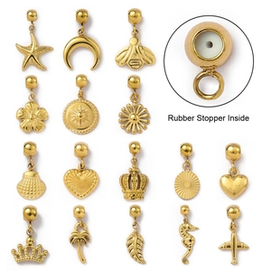 Pendentifs De Charme DIY En Acier Inoxydable Plqué Or Avec Bouchon En Caoutchouc Perles Coulissantes Pour Bijoux