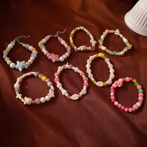 Bracelet Perles Avec Céramique Œil De Chat Pierre Éléphant Feuille Breloques Bijoux Couleurs Bonbon Doux Pour Femmes