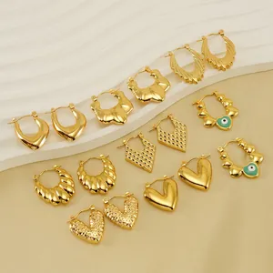 Vintage Geometric Earrings 18K Gold Plated Stainless Steel Hollow Heart Evil Eye Enamel Jewelry Women Stylish Fashion