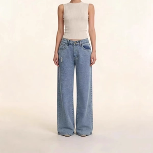 Jean Femme Taille Haute Jambe Large Denim Coton Délavé Pantalon Droit Style Décontracté Vintage