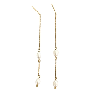 Minimalist 18K gold plated titanium long chain earrings with baroque freshwater pearls