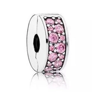 Silver clip charm with double-row pavé pink cubic zirconia for modular bracelets
