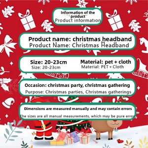 Detailed size and material specs for the Christmas headband with festive PET cloth design