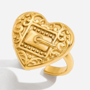 Bague Réglable Cœur en Acier Inoxydable Plaqué Or 18K Vintage Avec Motif de Boucle de Ceinture en Relief Bijoux Femmes