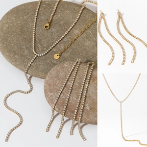 Collana In Acciaio Inossidabile Con Zirconi E Orecchini Con Nappine Lunghe Gioielli Lariat Eleganti Per Donne