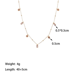 18K gold plated necklace with pink round and rectangular crystal pendants for women