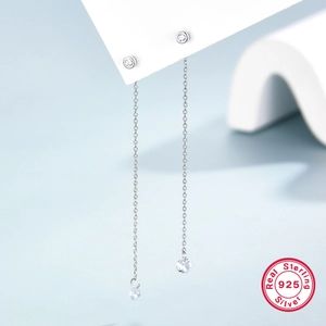 Elegant S925 sterling silver long tassel earrings with sparkling triangular zircon stones