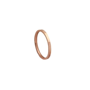 Minimalist 2mm rose gold stainless steel ring with a smooth polished finish on white backdrop