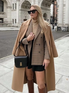 Damen Blazer Zweireiher Kariert Reverskragen Langarm Retro Streetwear Oberbekleidung Jacke