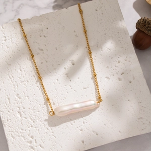 Artificial Baroque Pearl Pendant Necklace Stainless Steel Gold Plated Minimalist Luxury Fashion Jewelry Women Waterproof
