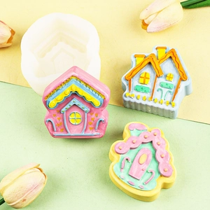 3D mini house silicone mold for handmade candles and plaster crafts with detailed textures