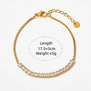 Irregular zircon stainless steel gold bracelet for women 17.5 plus 3cm length 5g weight
