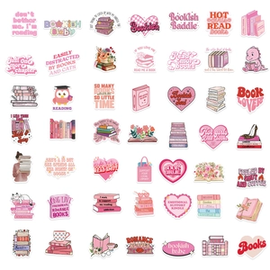 Set of 50 pink bookish stickers for laptop and guitar with waterproof PVC coating