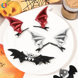 Halloween bat wing hair clips and skull veil accessory set on festive background