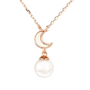 Elegant 925 silver necklace with rose gold moon pendant and freshwater pearl for women