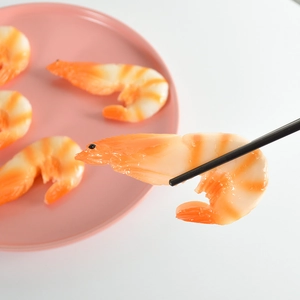 Realistic artificial cooked shrimp model food keychain detail showing lifelike texture