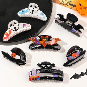 Halloween Acrylic Hair Claw Clips Spooky Rhinestone Bat Skull Witch Hat Ghost Hair Clamps Accessories For Women Party