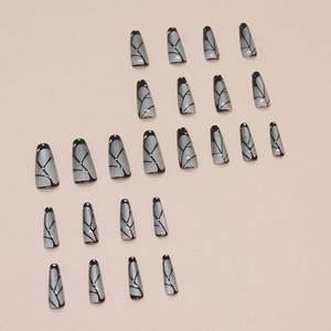 Cat eye press-on nails with silver glitter butterfly wing design in ballerina shape