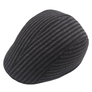 Classic dark grey striped newsboy cap for men featuring premium wool-like winter fabric