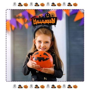 Serre-tête Happy Halloween avec citrouille porté par une fille pour une fête d'Halloween