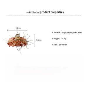 Vue détaillée de la pince à cheveux avec fleurs en dentelle orange, cristaux et fourrure