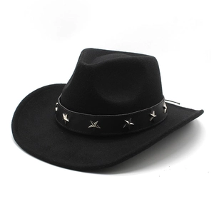Western Cowboy Hat Vintage Ethnic Fedora Cotton Polyester Star Metal Rivet Leather Belt Wide Brim Unisex