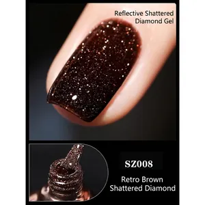 Macro detail of retro brown glitter gel polish SZ008 with sparkling diamond effect