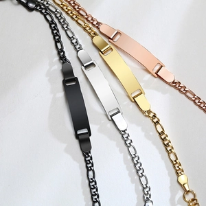 Stainless steel kids ID bracelets with Figaro chain in gold, silver, black, and rose gold